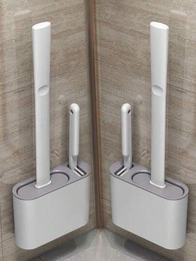 Elegant Wall-Mounted Silicone Toilet Brush Set – Hygienic, Flexible & Space-Saving Bathroom Cleaning Solution