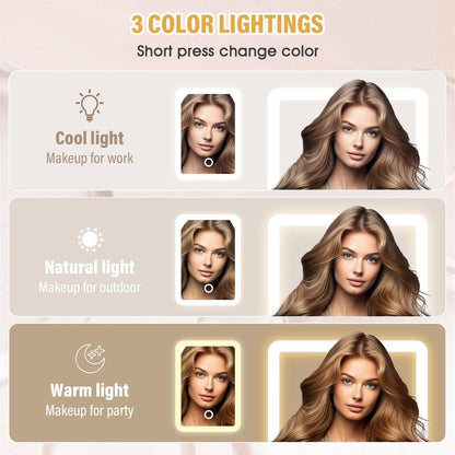 Luxury White Leather Jewelry/Makeup Box with LED Touch Screen Mirror.