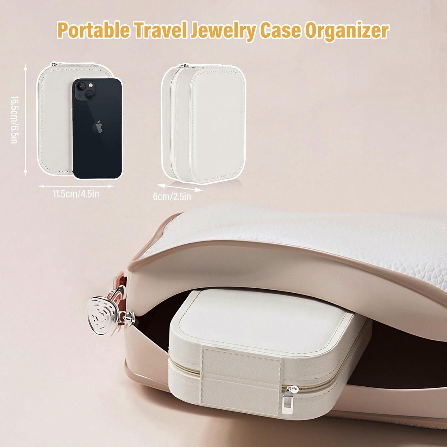 Luxury White Leather Jewelry/Makeup Box with LED Touch Screen Mirror.