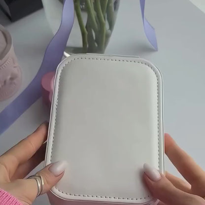 Luxury White Leather Jewelry/Makeup Box with LED Touch Screen Mirror.